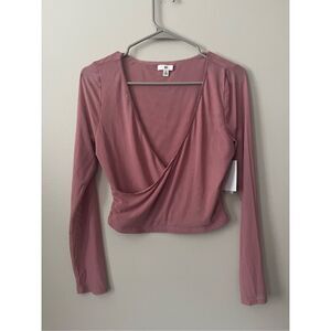 BP from Nordstrom Medium Cropped Long Sleeve Sheer Faux Wrap Blouse NEW